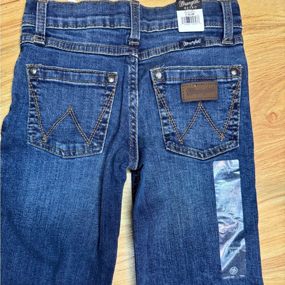 Girls Wrangler Blue Denim Jeans size 7 Slim Retro Bootcut
